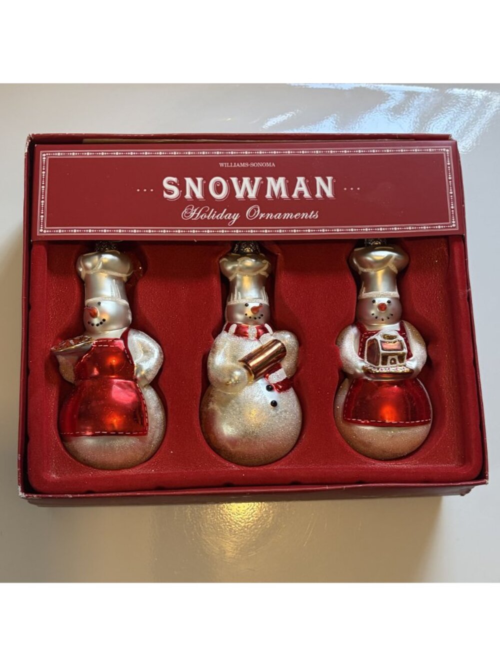 Williams Sonoma Limited Edition Baker Chef Snowman Glass Holiday Ornaments 2005 - Picture 2 of 16